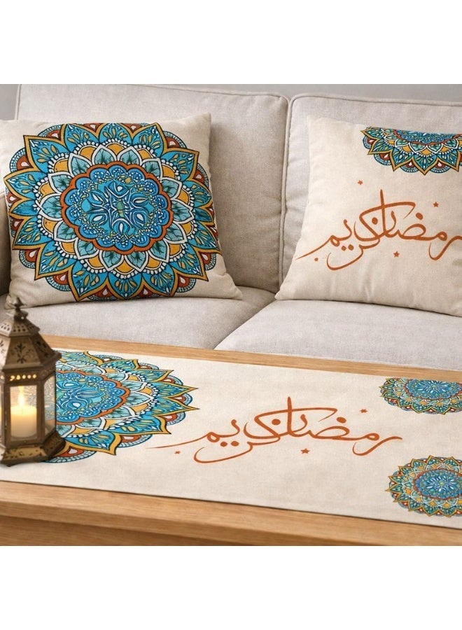 سنوز طقم رمضان 3 قطع ( رانر سفره , تصميم اورينتال رمضان   45*90 سم + 2 كوشن مقاس 45*45 سم ) - Image 1